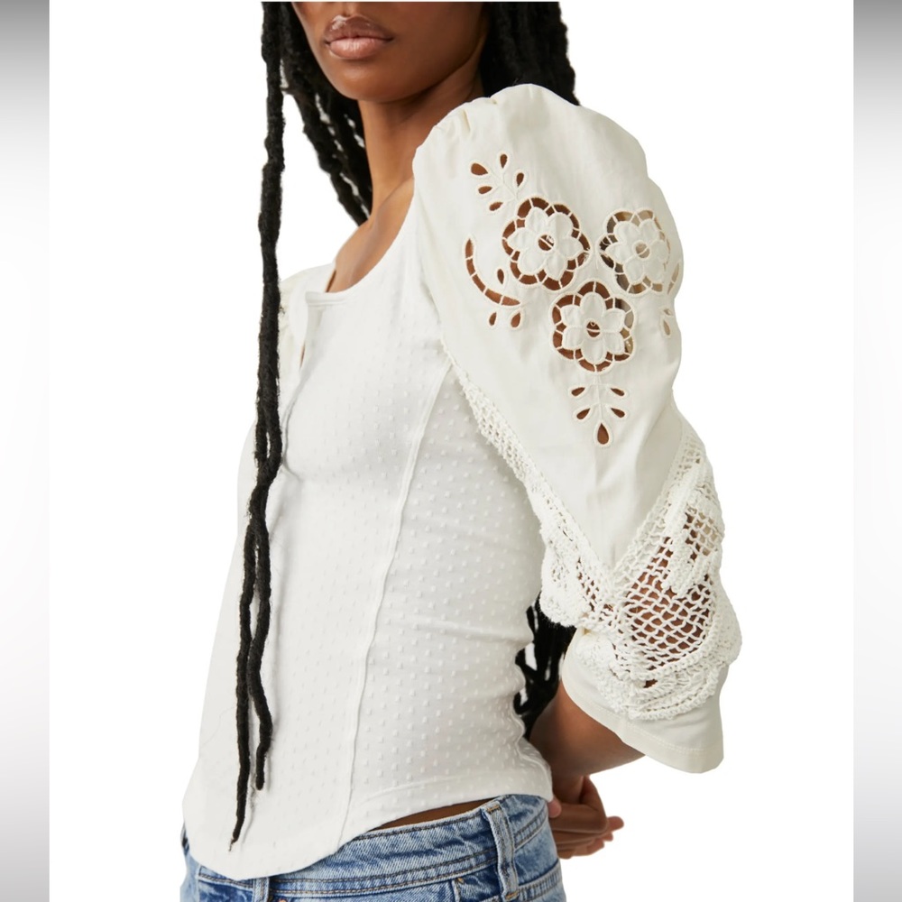 New Free People Brunch Date Puff Sleeve Top in Size XS - Picture 2 of 10